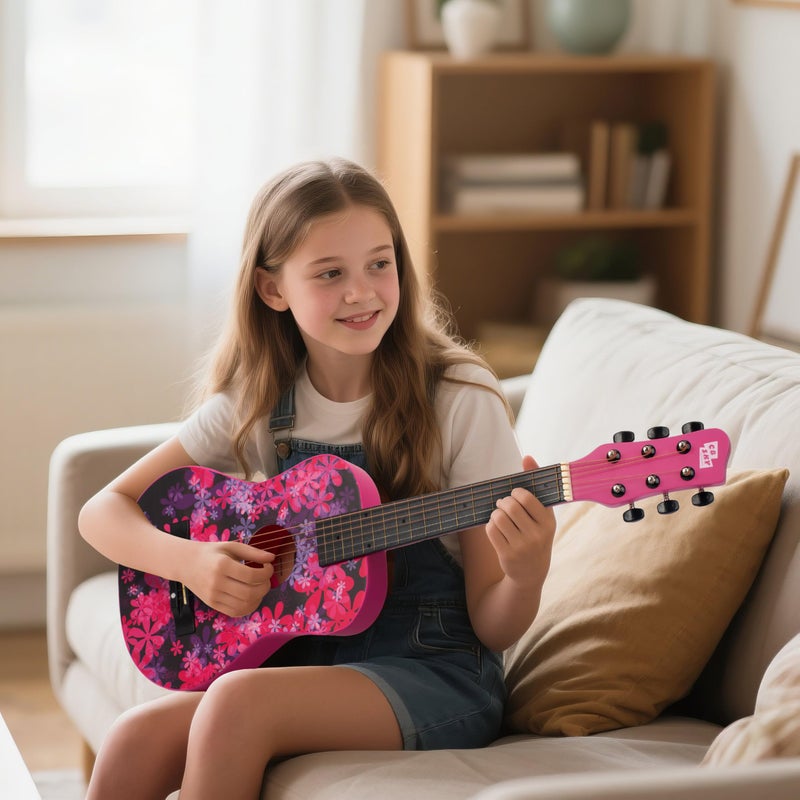 CB SKY 30â€ Floral Print Acoustic Metal Strings Guitar/Girls Gift/Kids Musical Toys/Musical Instrument (Purplish red) - Image 5
